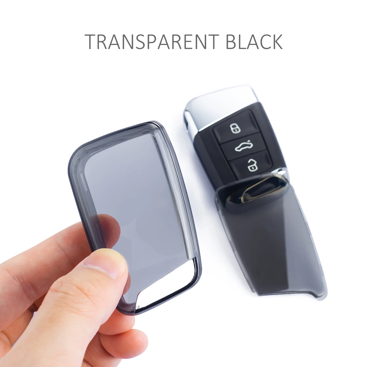 حافظة مفاتيح السيارة النحيفة سلسلة مفاتيح لسيارة Volkswagen VW Passat B8 Jetta Tiguan Taos Arteon Atlas Cross Sport أسود شفاف