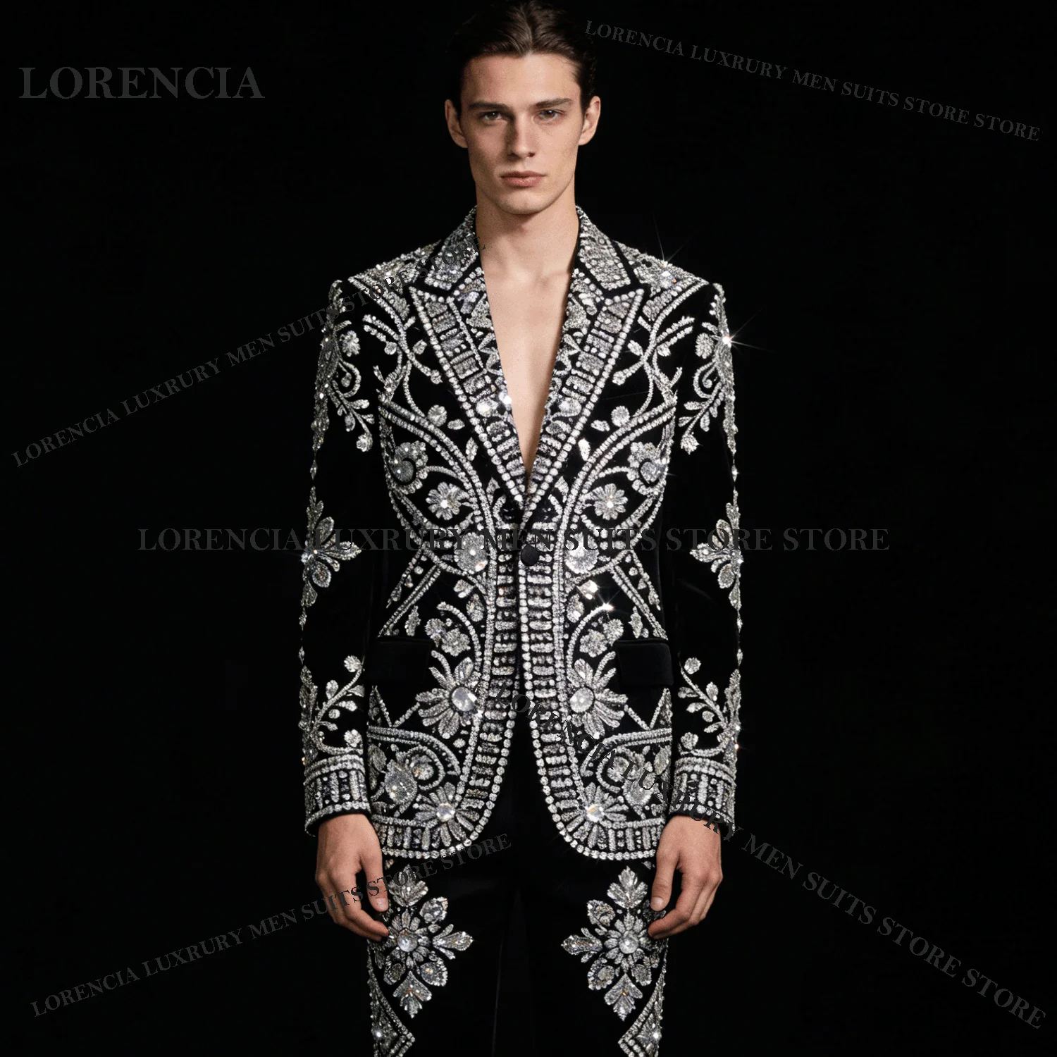 

Elegant Gem Diamond Men Suit Pieces Sets Single Breasted Groom Male Customized Wedding Tuxedos 2 Blazers Slim Fit Ropa hombre
