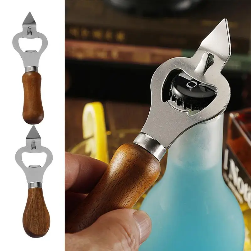 Flat Bottle Opener Wooden Handle Bottle And Can Opener Manual Unique Portable Beer Can Opening Tool For Wedding Birthday Holiday