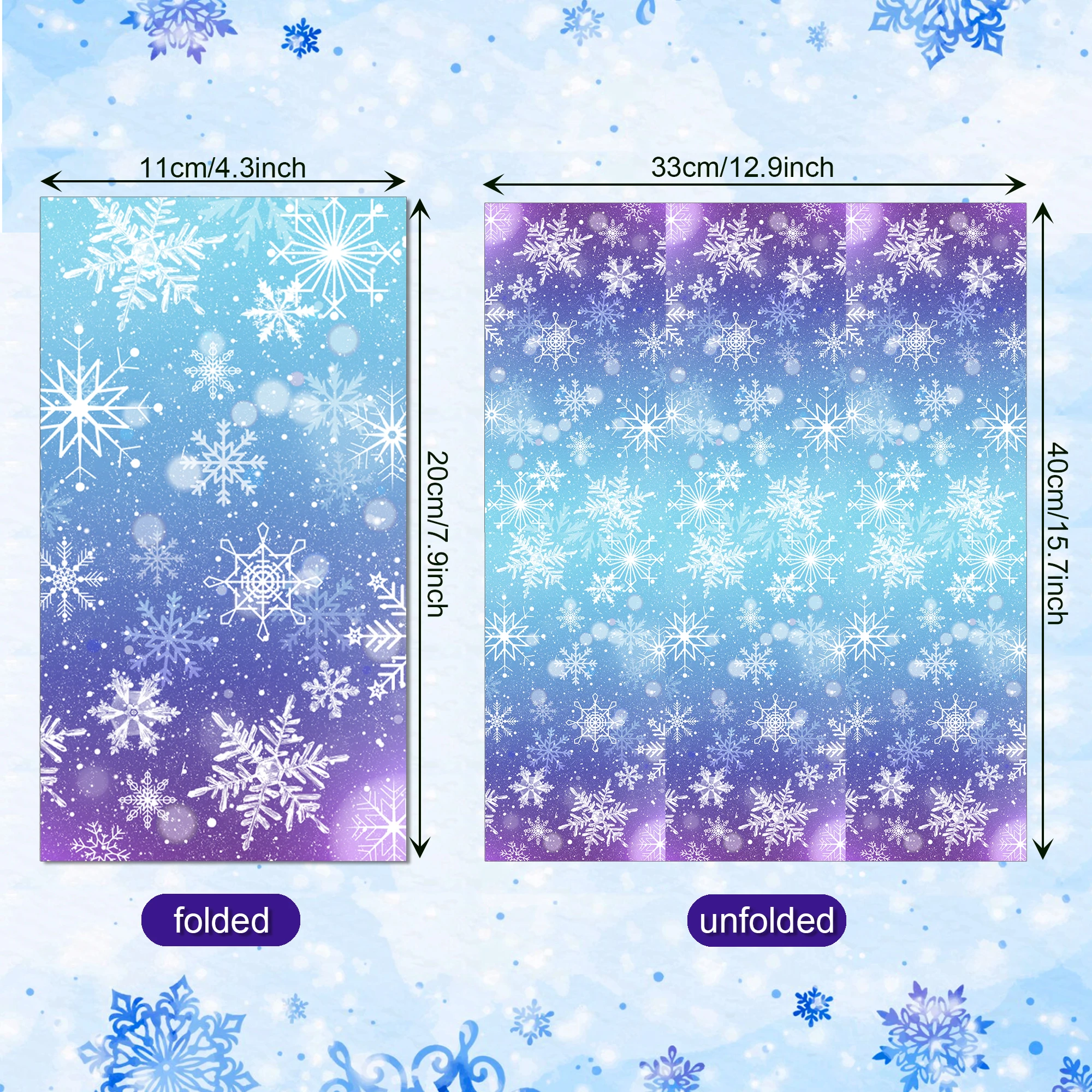 60/100 Pcs Disposable Paper Napkins Blue Purple Gradient with White Snowflakes Bokeh Design Double-Sided Printed for Winter Chri