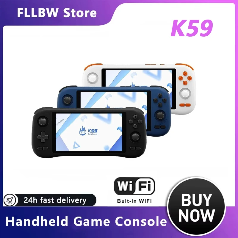

Портативная игровая консоль FLLBW K59 с экраном 5,5 дюйма 1080P, 50 эмуляторов для PS1/PSP/DC/SS, Android 14, 5000 мАч, WIFI5, ретро-игровая приставка