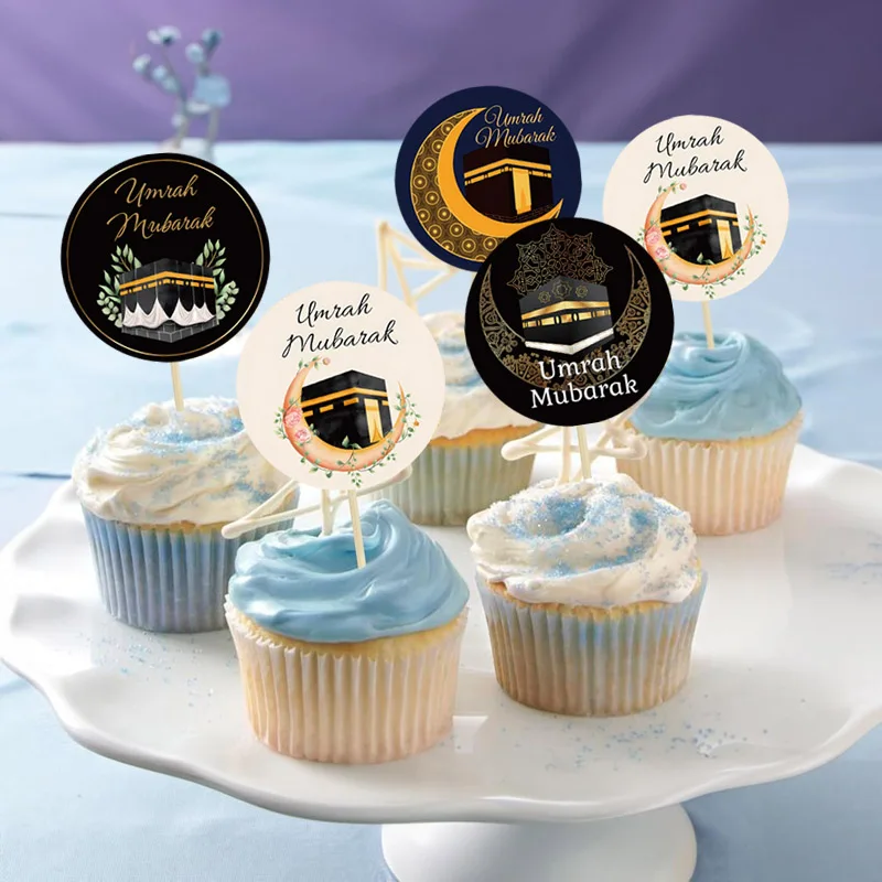 12/24pcs Umrah Mubarak Cupcake topper decoration, Hajj and Omra festival decoration, Muslim Eid Mubarak party supplies