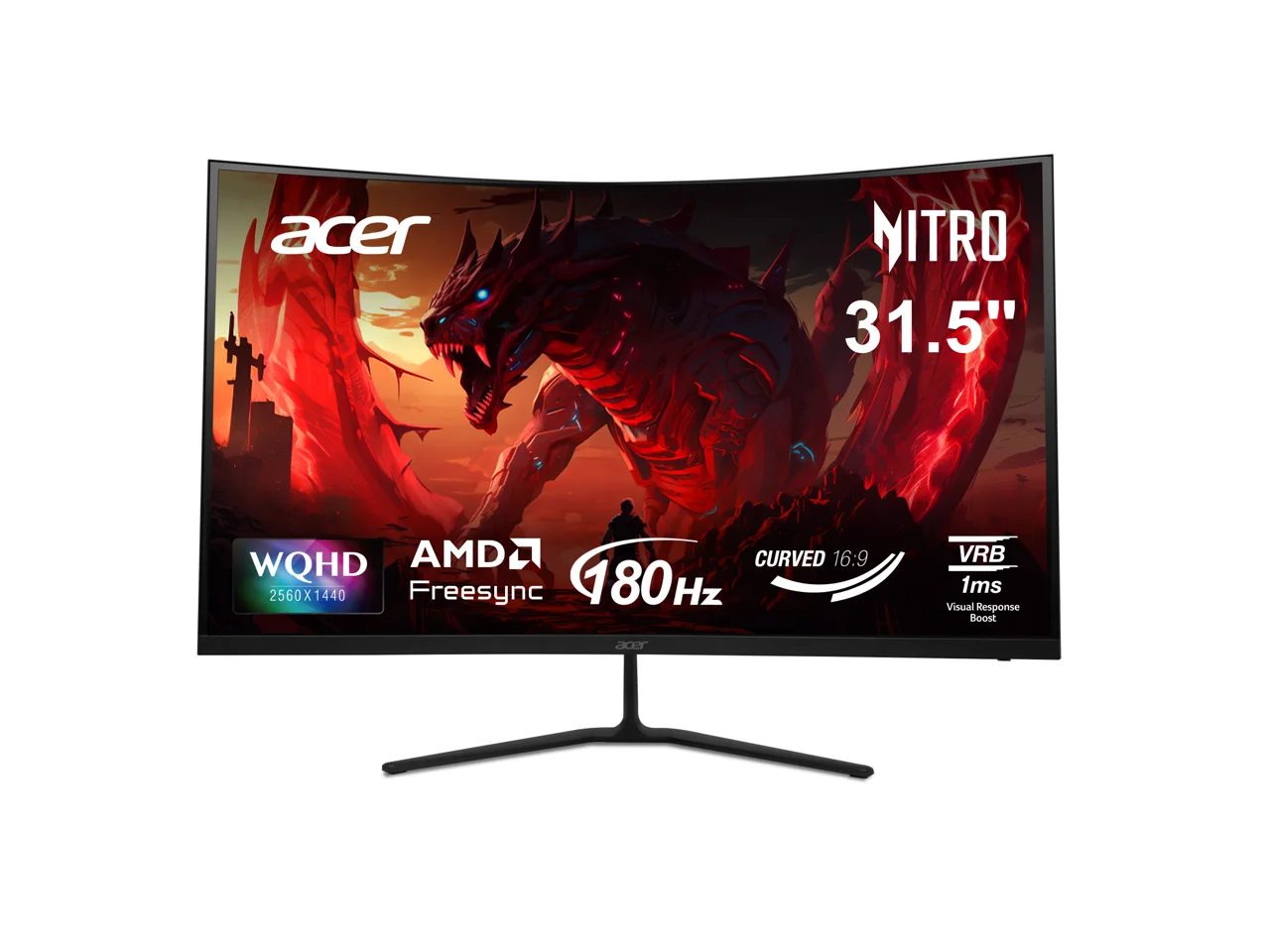 Acer Nitro 32" (31.5" viewable) WQHD 2K 1440P 180hz with AMD FreeSync 1ms 1000R Curved Gaming Computer Monitor ED323QU P1bmiipx