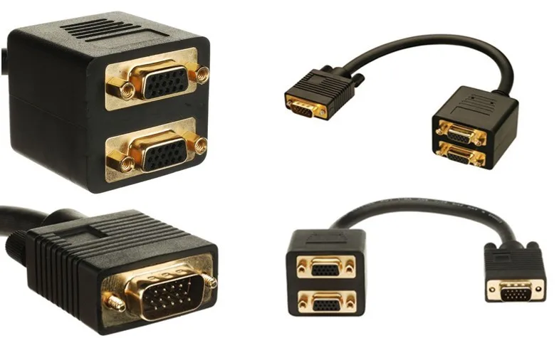 Gold Plated VGA 1 Male to Dual 2 VGA Female Converter Adapter Splitter Y Cable 0.25m