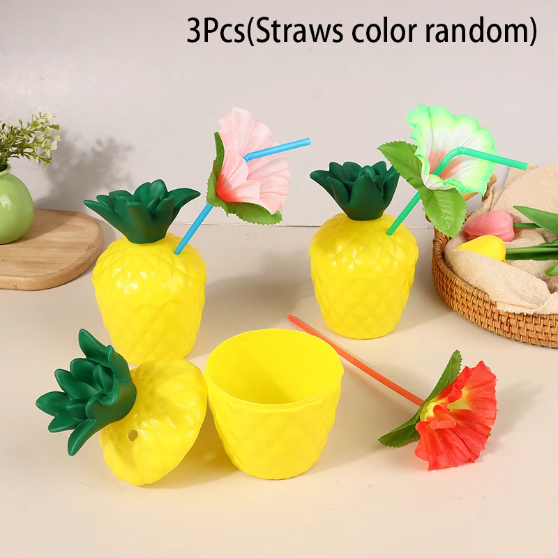 

3Pcs Hawaiian Tropical Pineapple Drinking Cup Plastic Juice Cups Summer Beach Pool Hawaii Theme Birthday Party Decoration