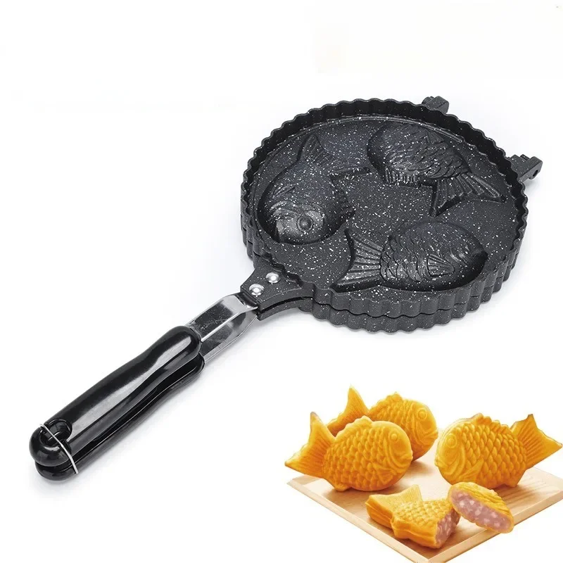 

Kitchen Japanese Taiyaki Double Fish Shaped Hot Dessert Waffle Cake Maker Pan Japanese Pancake Double Pan Fry Pan Waffle Molds