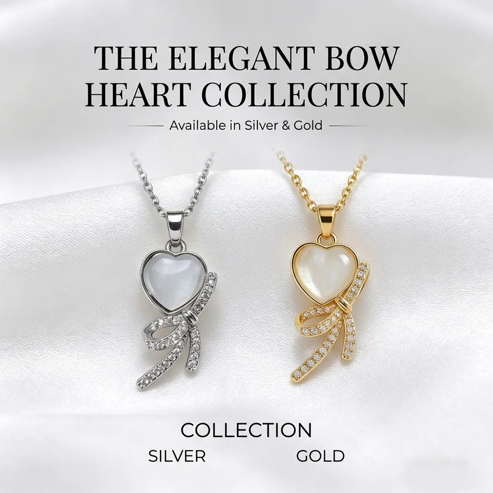 Elegant Heart Shaped Bow Necklace Hypoallergenic Pearl Pendant Simple Minimalist Daily Wear Jewelry for Office Women Date Outfit