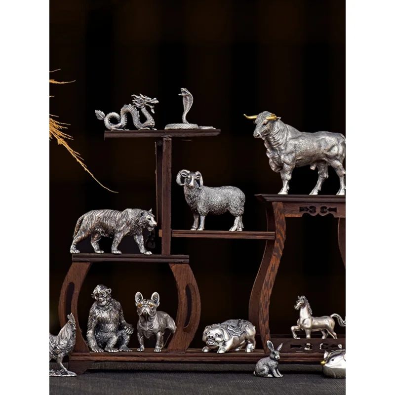 Twelve Zodiac Tea Pet Sterling Silver 999 Tea Table Decoration Pieces Boutique Can Be Soaked and Raised Collectible Tea Play