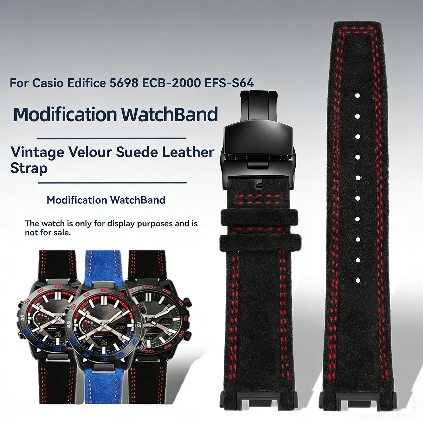 

Модифицированный ремешок для часов Casio Edifice 5698 ECB-2000 EFS-S64, винтажный велюровый замшевый кожаный ремешок, аксессуары для мужских часов