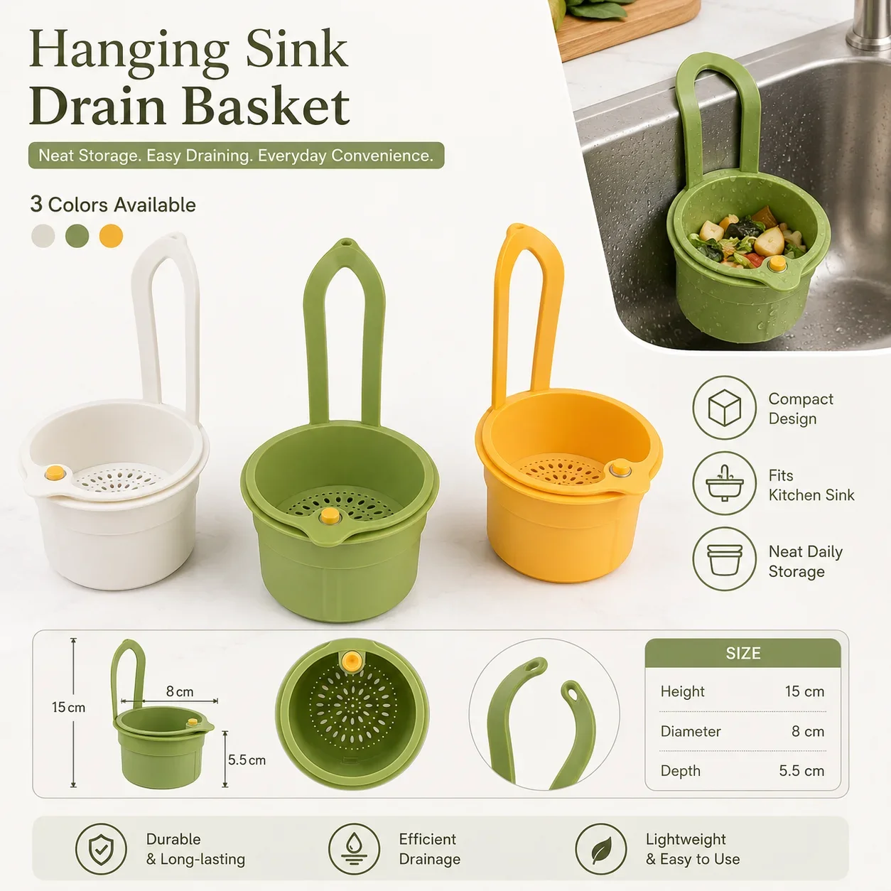 Hanging Kitchen Sink Strainer Basket Foldable Drain Colander for Fruit Vegetable Washing