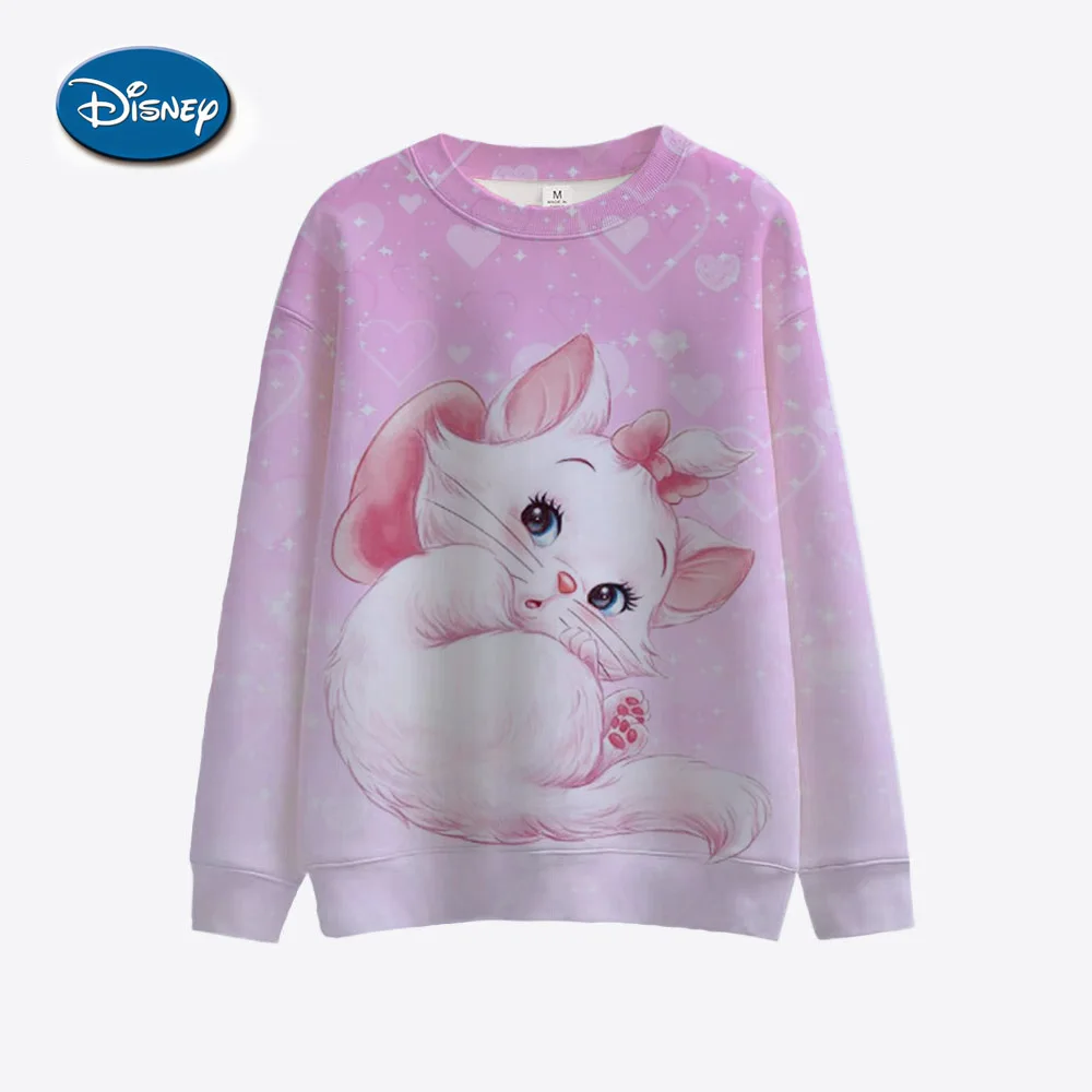 Hoodie Women\'s Round Neck Y2k Disney Mary Cat Fashion Printed Hoodie Girls\' Long Sleeve Hoodie Flower Trendy Sweatshirt