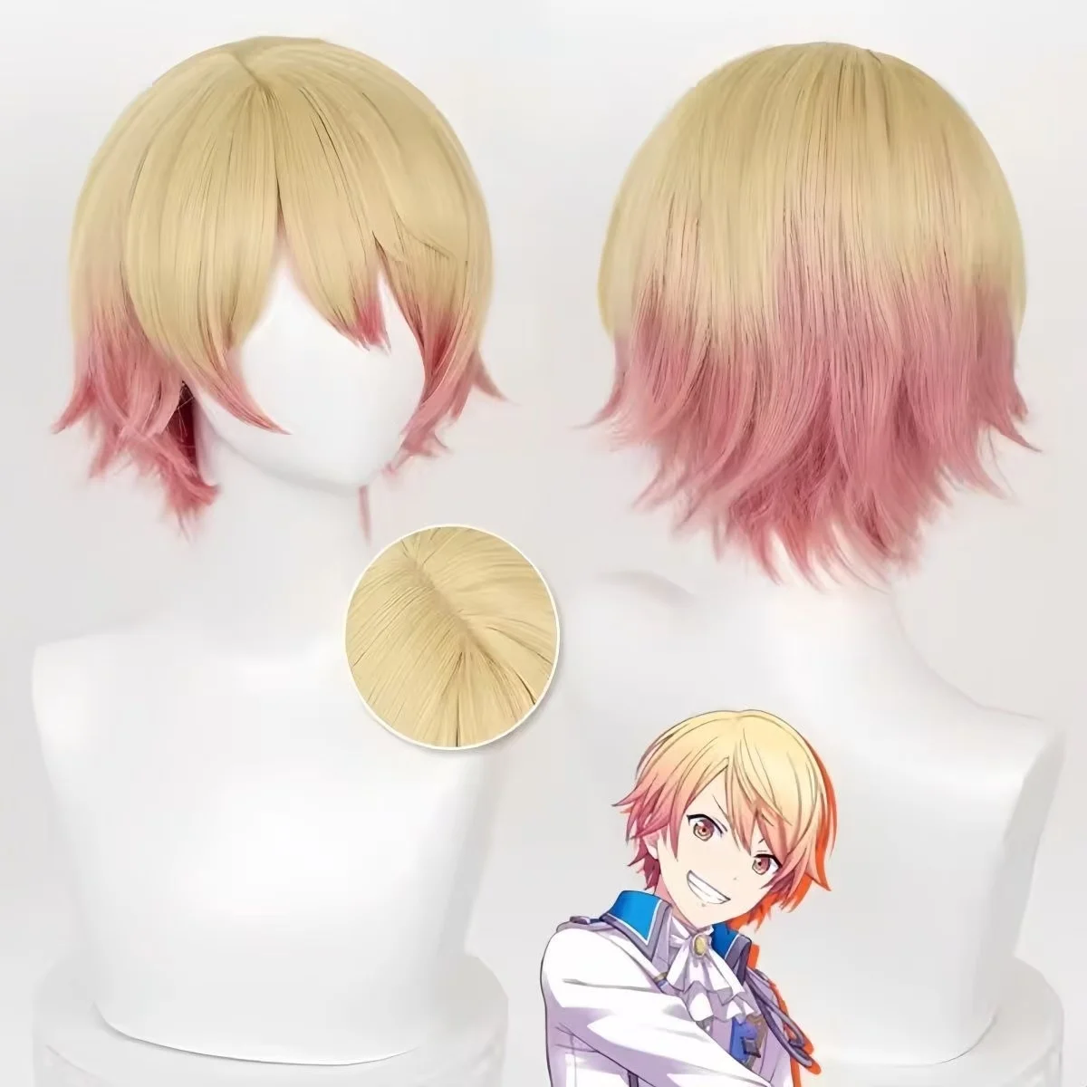 Project Sekai Tenma Tsukasa Cosplay Wig Yellow Pink Gradient Short Hair Heat Resistant Anime Cosplay Wig for Men Halloween Party