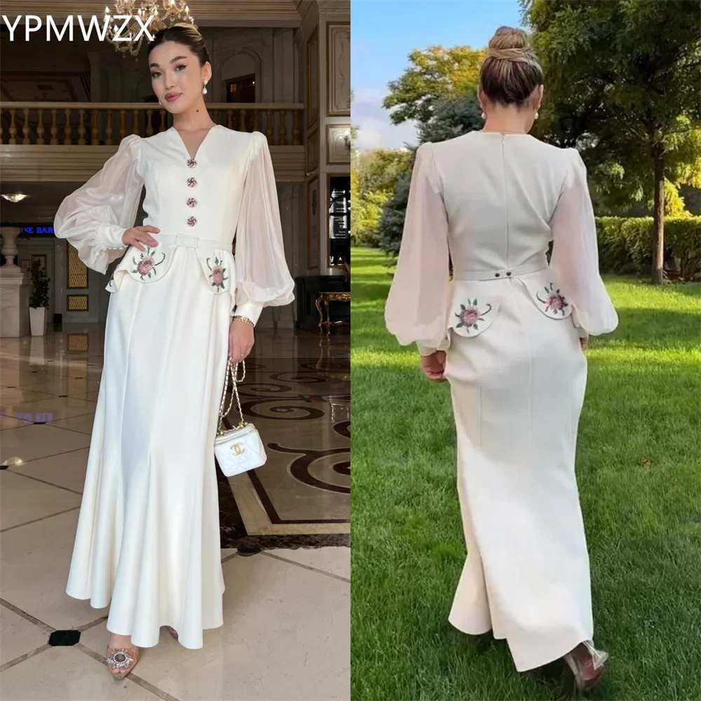 

Customized Evening Dress Party Occasion Women Prom Gown YPMWZX V-neck A-line Floor Length Skirts Draped Bead Bespoke Dr