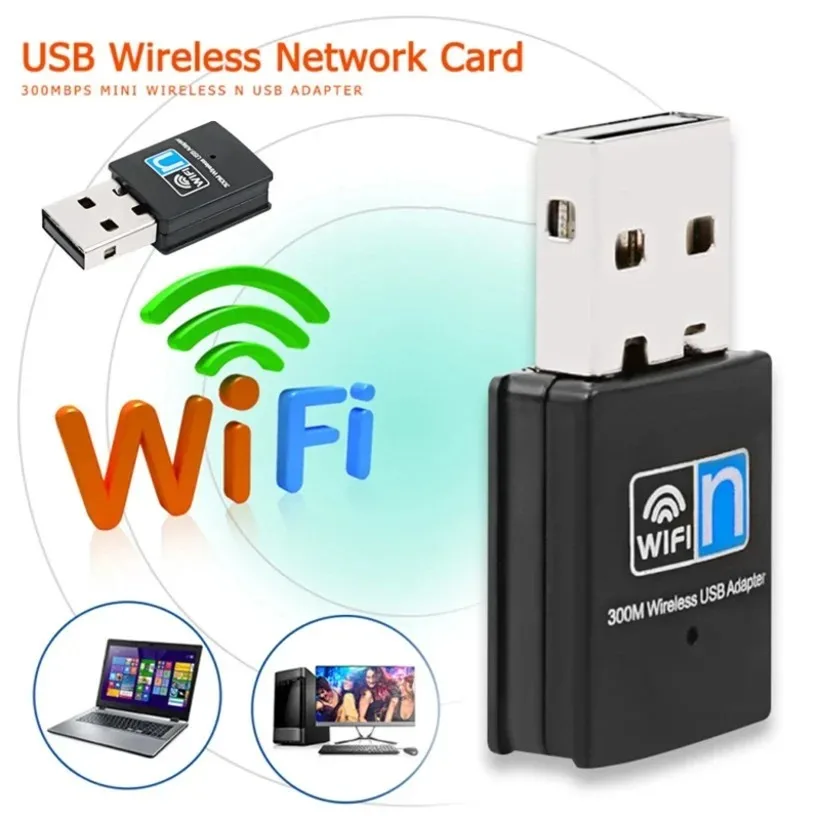 MnnWuu-Placa de rede USB sem fio, Adaptador WiFi, Receptor com Antena, Dongle para Laptop e Desktop, 300m