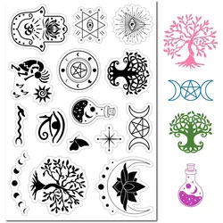 Evil Eye Tree of Life 투명 고무 스탬프, 만다라 연꽃 명상 함사 핸드 문 미스틱 투명 실리콘 씰 스탬프