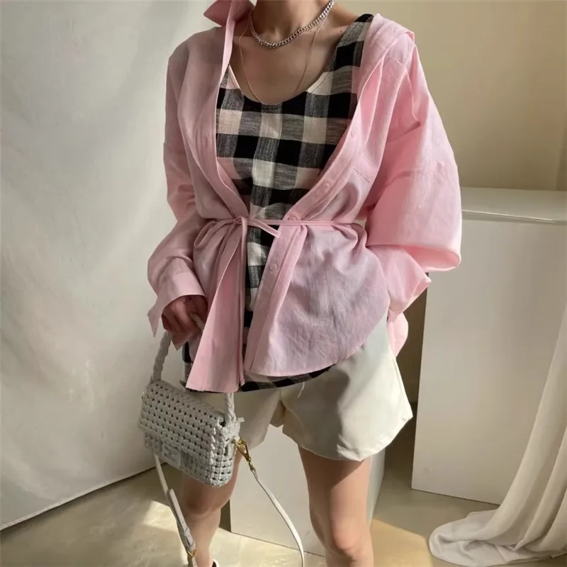 Women Irregularity Split Blouses Candy Color Back Cross Top Tees Fall Vintage Harajuku Korean Fashion Loose Shirts Female S007