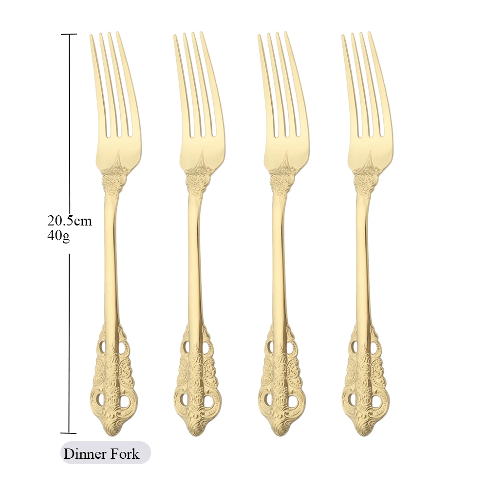 4Pcs Dinner Fork Champagne Cutlery Western Dinnerware Set High Quality Stainless Steel Silverware Forks Kitchen Tableware Set