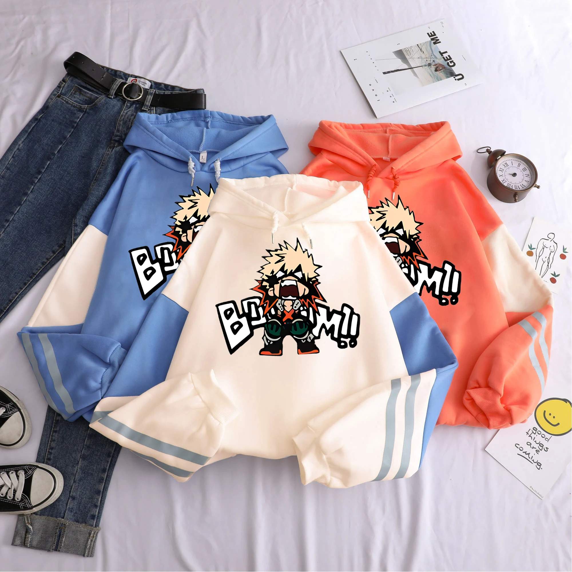 Anime My Hero Academia Kawaii Bakugo Katsuki Manga Hoodies Men Plus Size Patchwork Clothes Fleece Warm Winter Hooded Sweatshirt