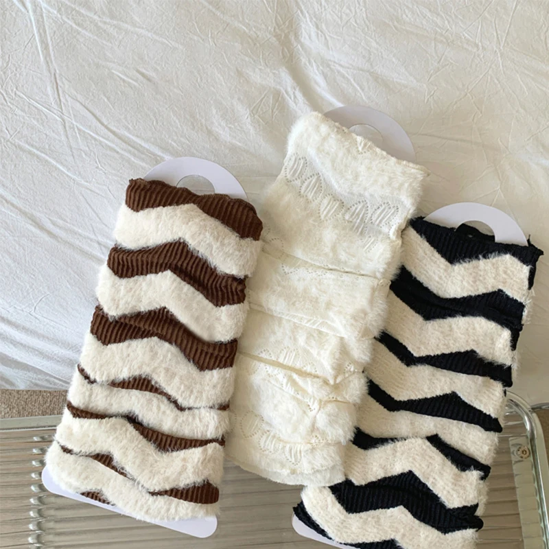 Women Stockings Vintage Y2k Color Blocked Socks Warmer Socks Fashion Girl Striped Wide Leg Knitted Foot Cover Boot Cuff Socks