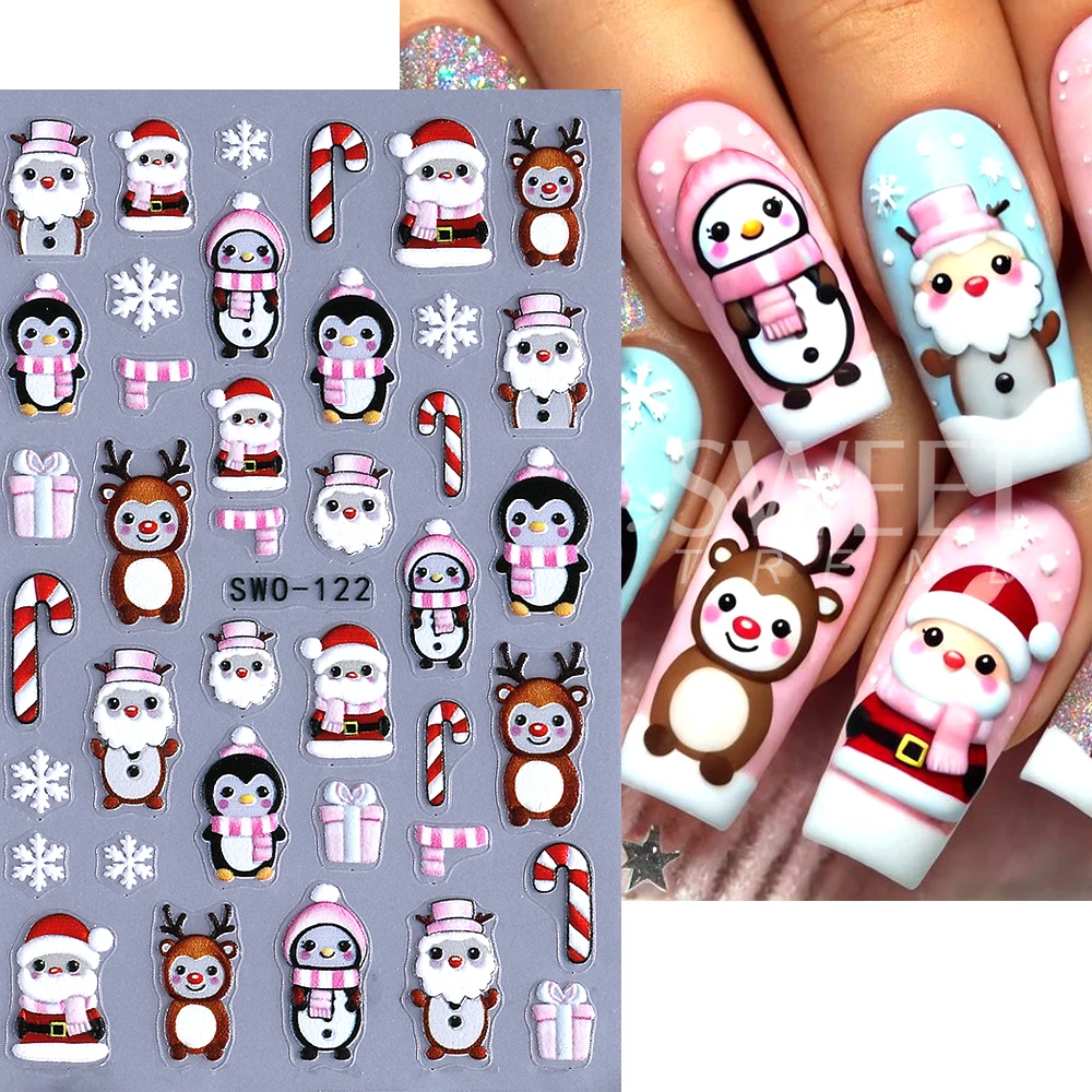 2 قطعة عيد الميلاد مسمار ملصقات 5D تنقش سانتا كلوز قفازات ذاتية اللصق مسمار الشارات ندفة الثلج الشتاء DIY بها بنفسك مانيكير الديكور