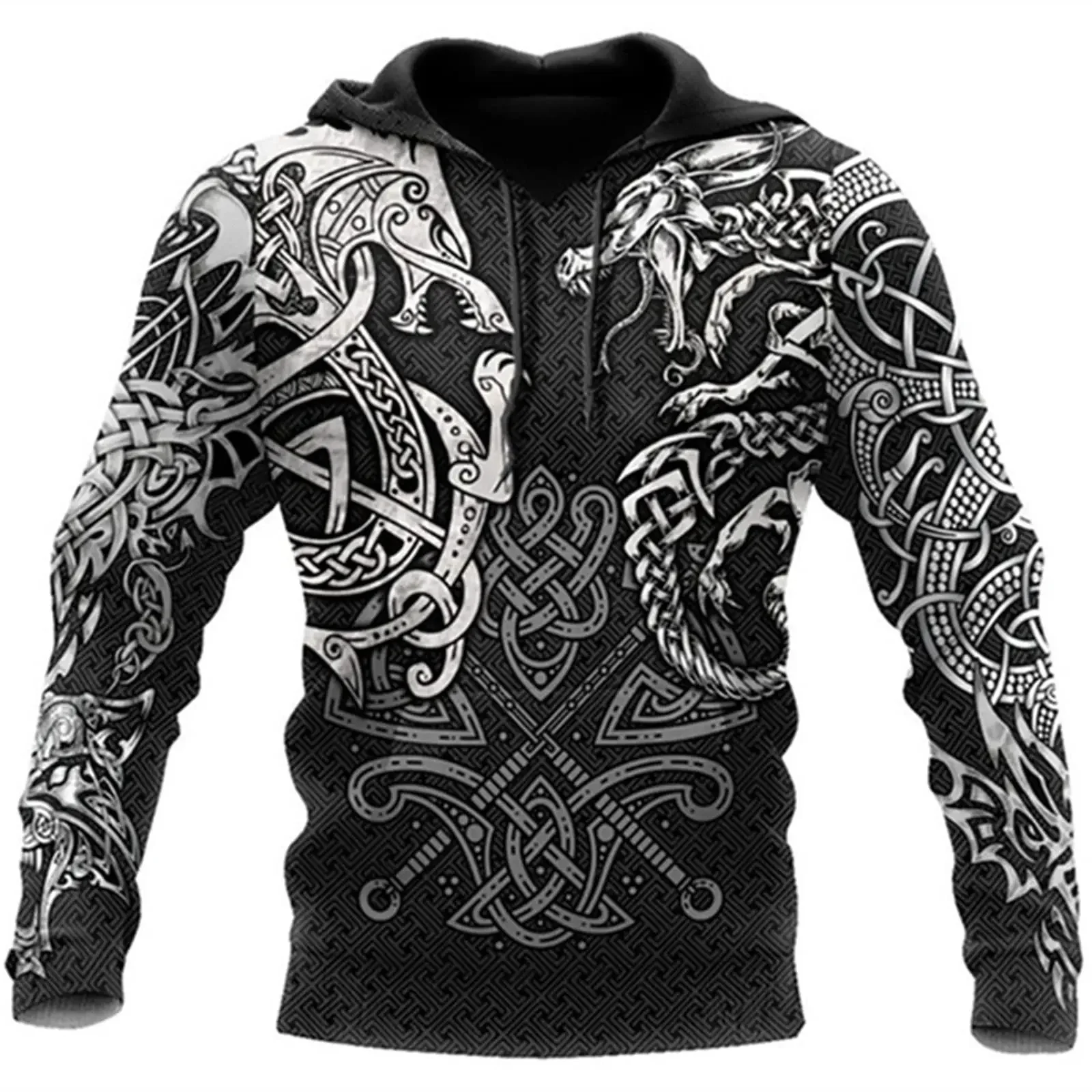 Fashionable Viking Tattoo 3D printed hoodie, men's Fall/winter casual trend outdoor sports loose street wear hoodie, Asian size