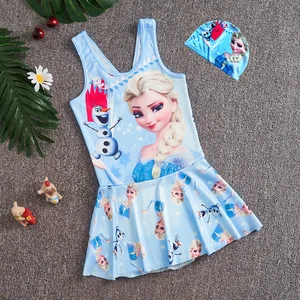 Maiô princesa da disney para crianças, menina, biquíni lindo, roupa de banho, roupa de praia dos desenhos animados para crianças, Anna e Elsa, congelado 10 principais vendas praia frozen - №6