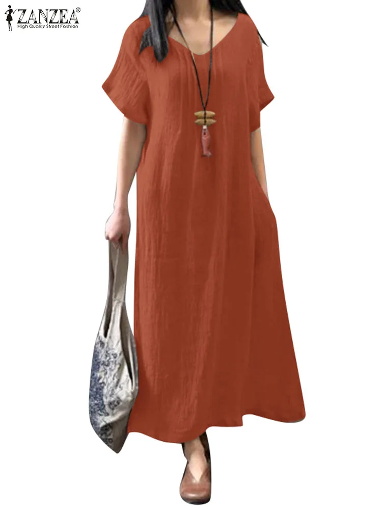 ZANZEA Women V-Neck Dress Summer Solid Short Sleeve Sundress Fashion A Line Loose  Dresses Party Robe Holiday Vestidos Oversize - AliExpress 200000345