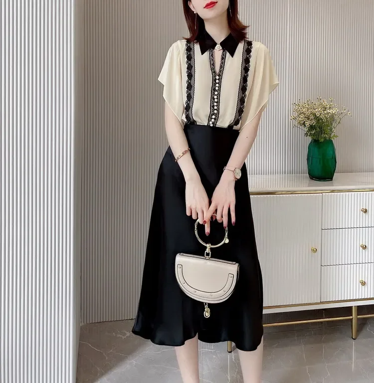 Tcyeek Acetate Skirts for Women Midi Skirt High-end Fishtail Skirts A-line Black Skirt Korean Fashion Women Clothing Jupe Femme