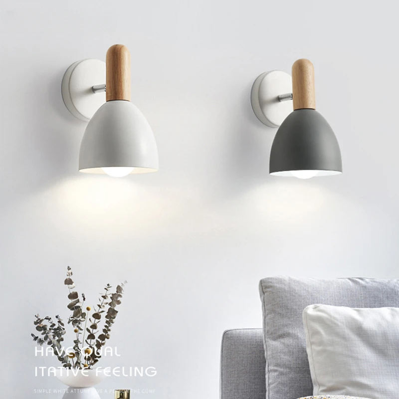 

Nordic modern E27 LED wall lamp iron and wood sconces light indoor home bedroom bedside living room stairs kitchen decoration