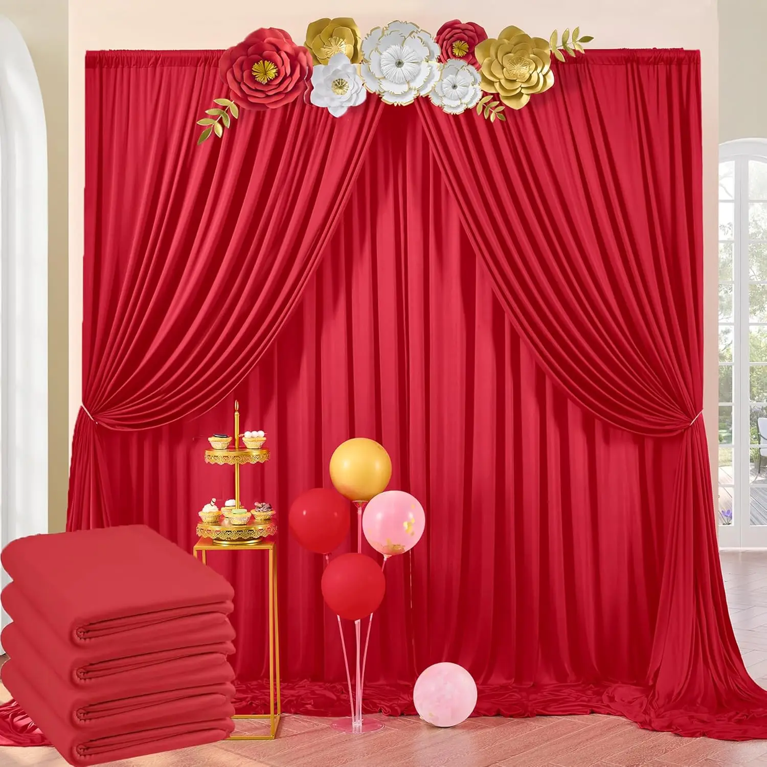 

10 ft x 20 ft Wrinkle Free Red Backdrop Curtain for Parties, Polyester Photography Backdrop Drapes for Birthday Party, Thick