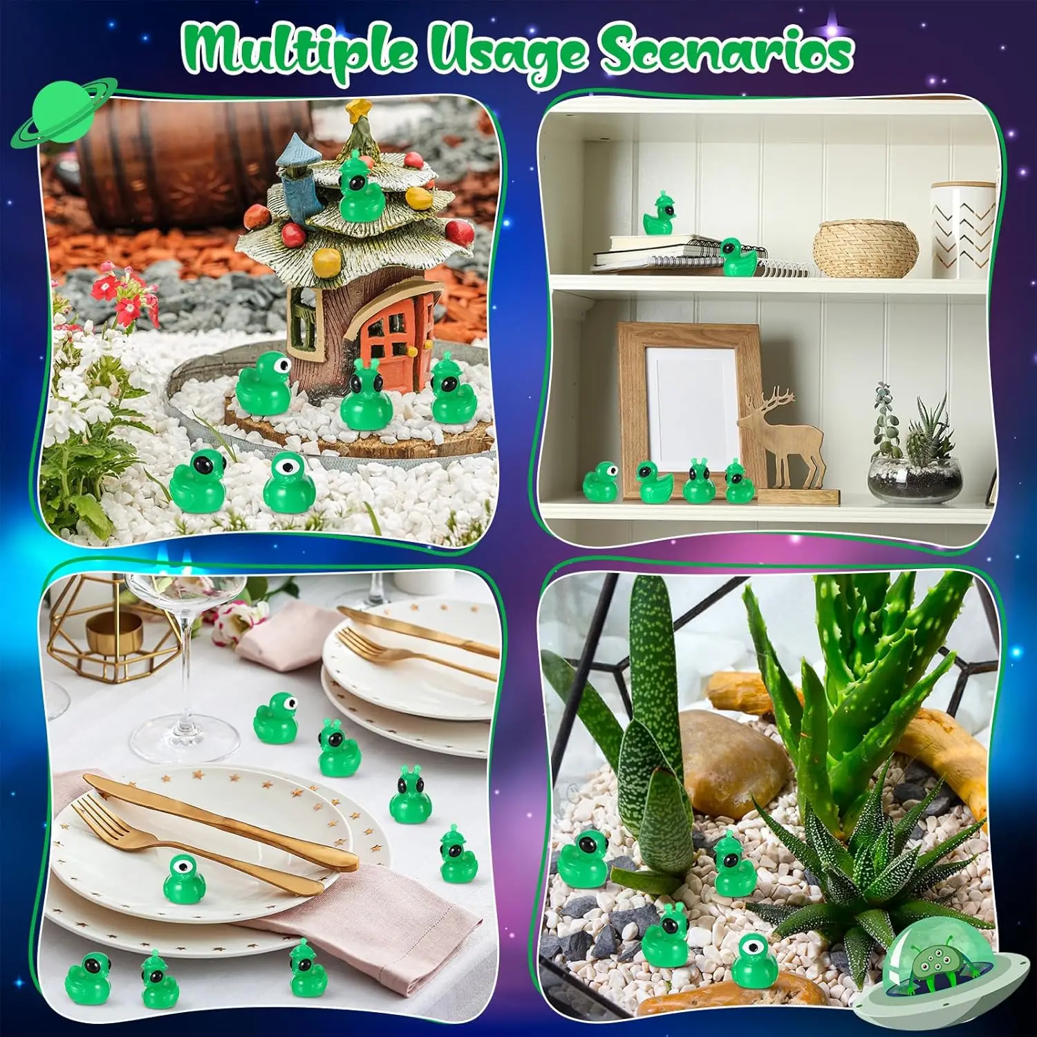 24 Stück Mini-Alien-Enten in 4 Stilen, Grüne Harz-Enten, Mini-Alien-Figuren, Miniatur-Figurinen, Winzige Alien-Enten für Garten und Landschaftsgestaltung – Detail 4