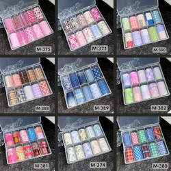 10 Rolls New Design Fresh Nail Foils for Transfer Paper Sticker Plaid Sliders Denim Nails Wraps DIY Bowknot Nail Art Decorations