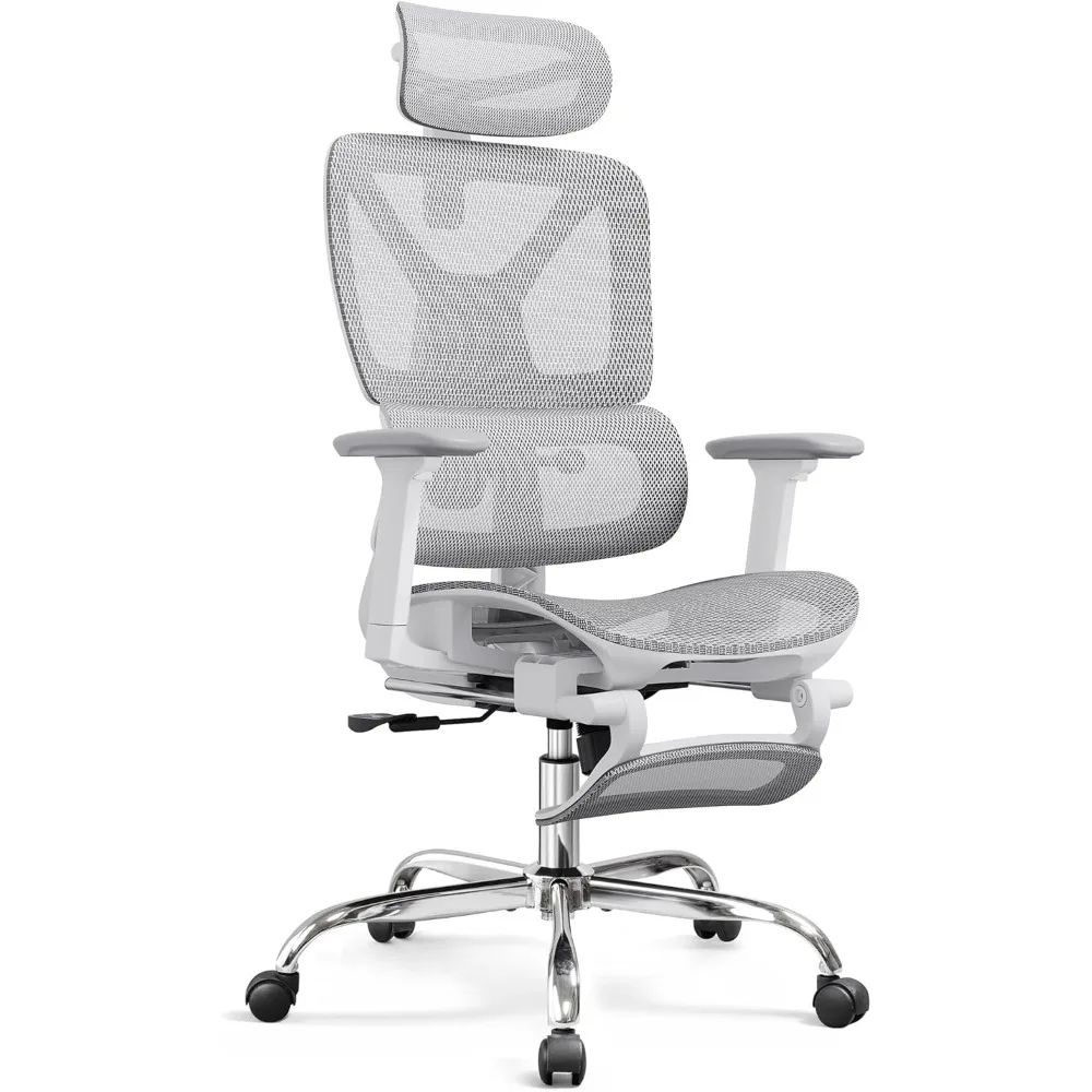 كرسي مكتب شبكي مريح مع مسند للقدمين، شديد التحمل، كرسي كمبيوتر منزلي مريح عالي الظهر مع قطني