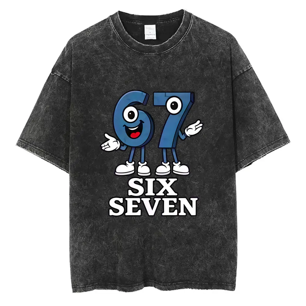 

Italian Brainrot Six Seven 67 Number Funny Meme Washed Vintage T-shirt Men Women Casual Oversized Tshirt Men's Humor Lover Tops