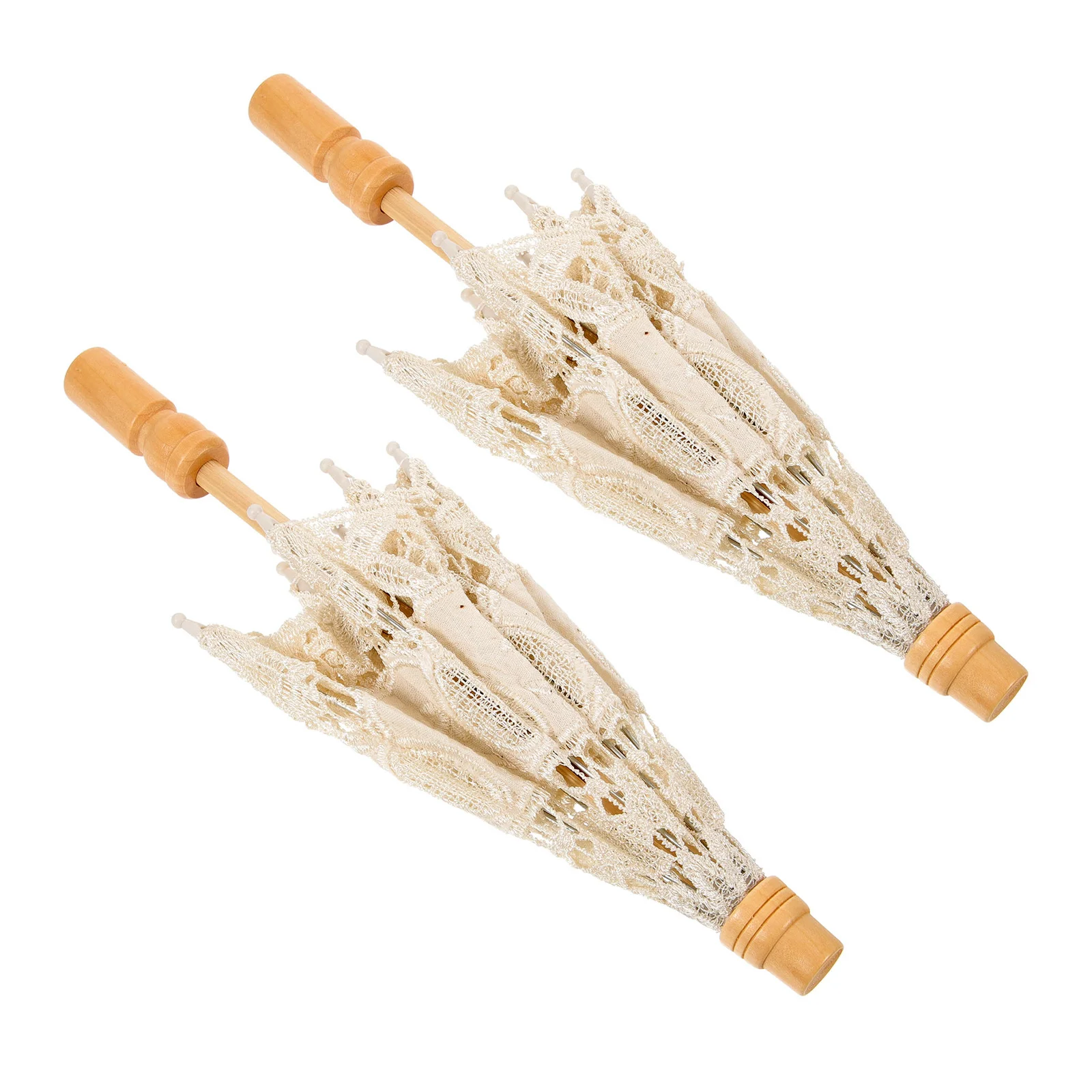 

2Pcs Bridal Lace Parasol Wedding Umbrella Vintage Style Wooden Handle for Bride Groom Photoshoot Tea Party Decor