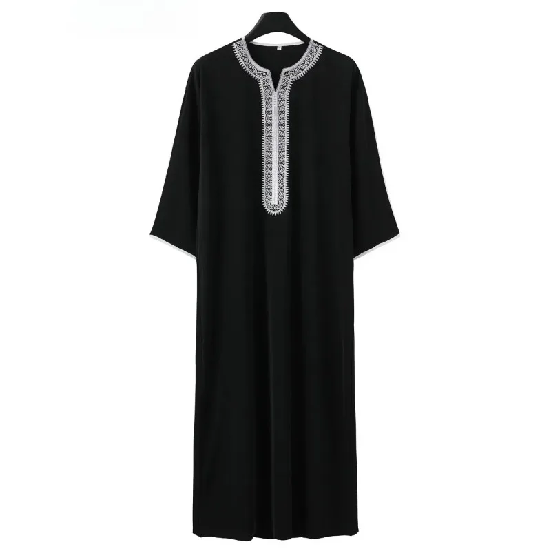 New Moroccan Green Arab Robe for Men Traditional Islamic Casual Clothing Embroidered Muslim Robe