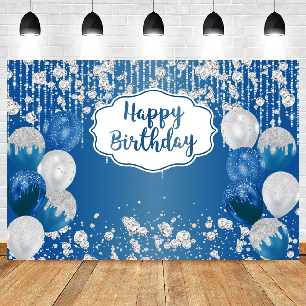 

Happy Birthday Party Photography Backdrop Blue Balloon Glitter Dots Baby Photocall Photographic Decor Background Photo Studio