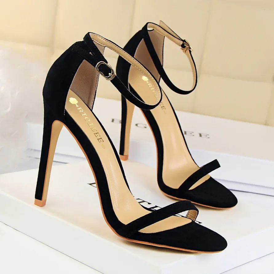 Summer Women 8cm 11cm High Heels Flock Sandals Lady Gladiator Strap Classic Low Heels Sandles Platform Nude Black Party Shoes