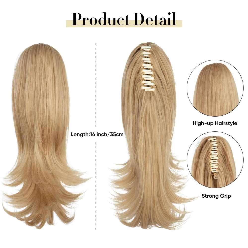Synthetic Claw Clip In Ponytail Hair Extensions Wavy Hairpiece 14" Fake Blonde Black Hair False Pigtail With Elastic Band image 3