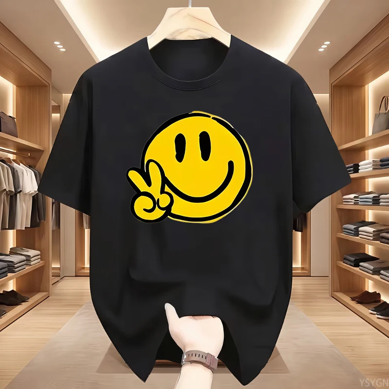 Men Casual Short Sleeve Crew Neck T-Shirt Joyful Face 