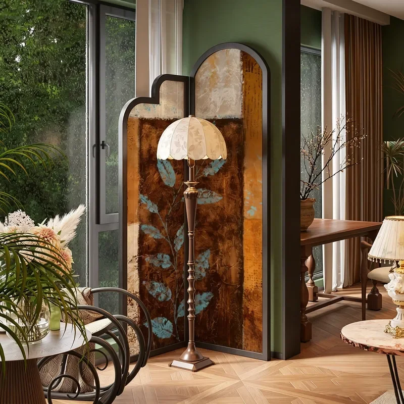 for French Wabi Sandy Wind Solid Wood Folding Screen Partition for Living Room Entrance B&B Hotel Movable Folding Decoration