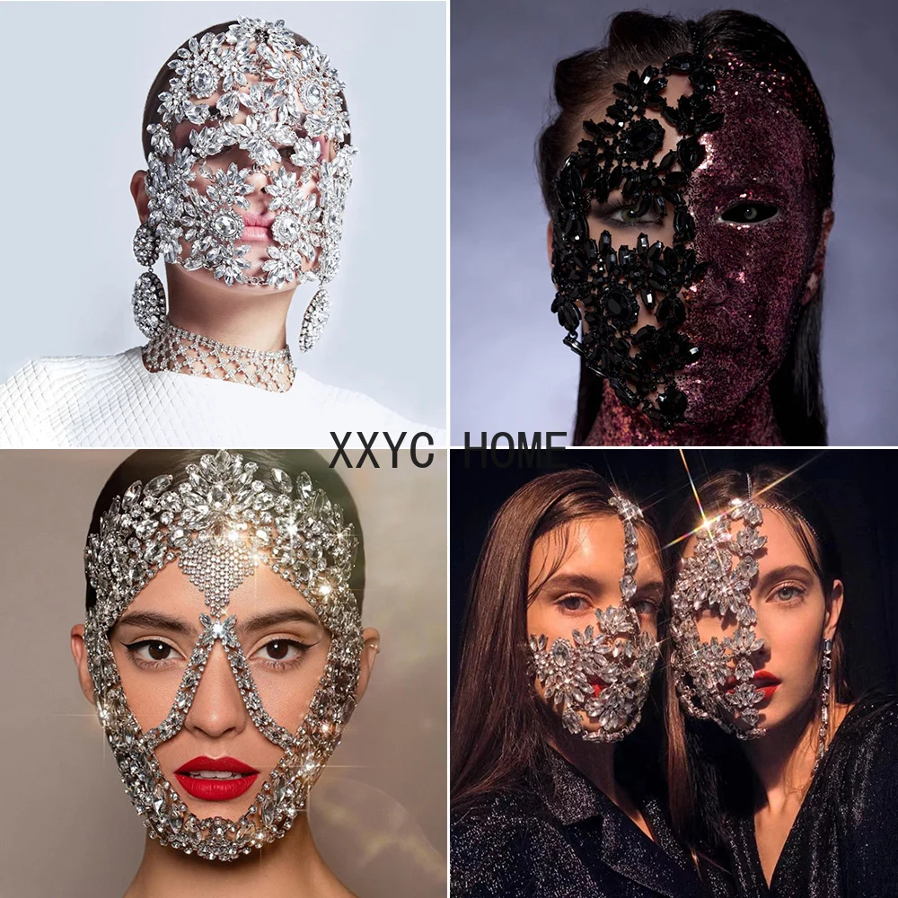 

Trendy Hyperbole Rhinestone Masquerade Mask Decoration Cover Face Eyes Mask Jewelry for Women Prom Show Party Crystal Accessorie