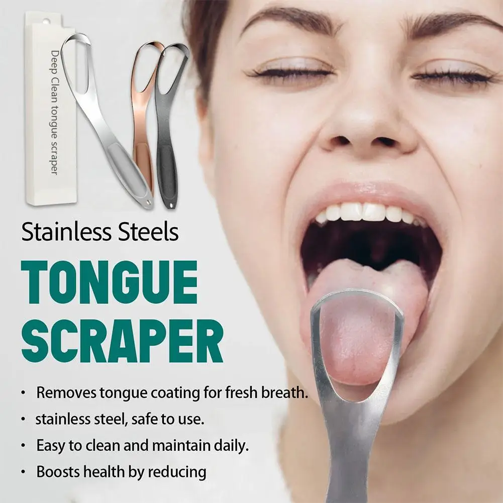 Stainless Steel Tongue Scraper Fan-Shaped Tongue Cleaner for Fresh Breath, Oral Hygiene Care Tool Coated Tongue Toothbrush