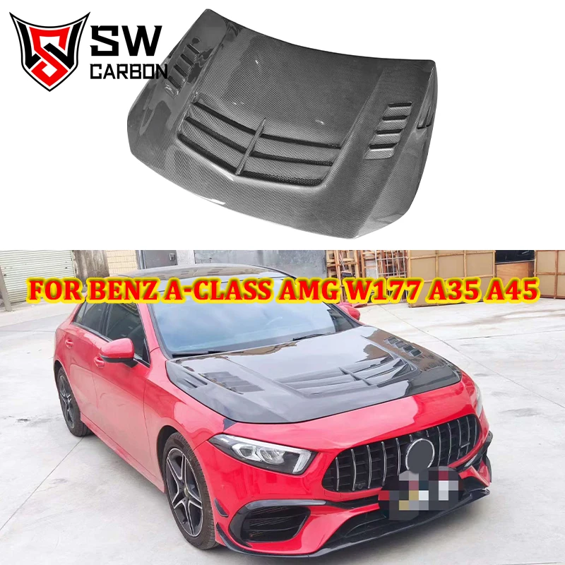 Carbon Fiber VRS Style Engine Cover for Mercedes-Benz A-Class W177 A35 A45 AMG Front Engine Valve Cover Hood Splitter Auto Parts