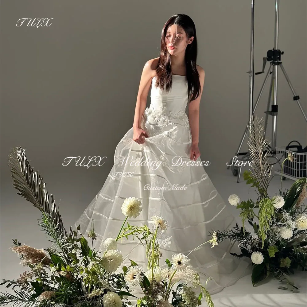 

TULX Elegant A line Organza Korea Wedding Dresses Strapless Flower Corset Shawl Bridal Gowns Floor Length Customized 웨딩드레스 2025