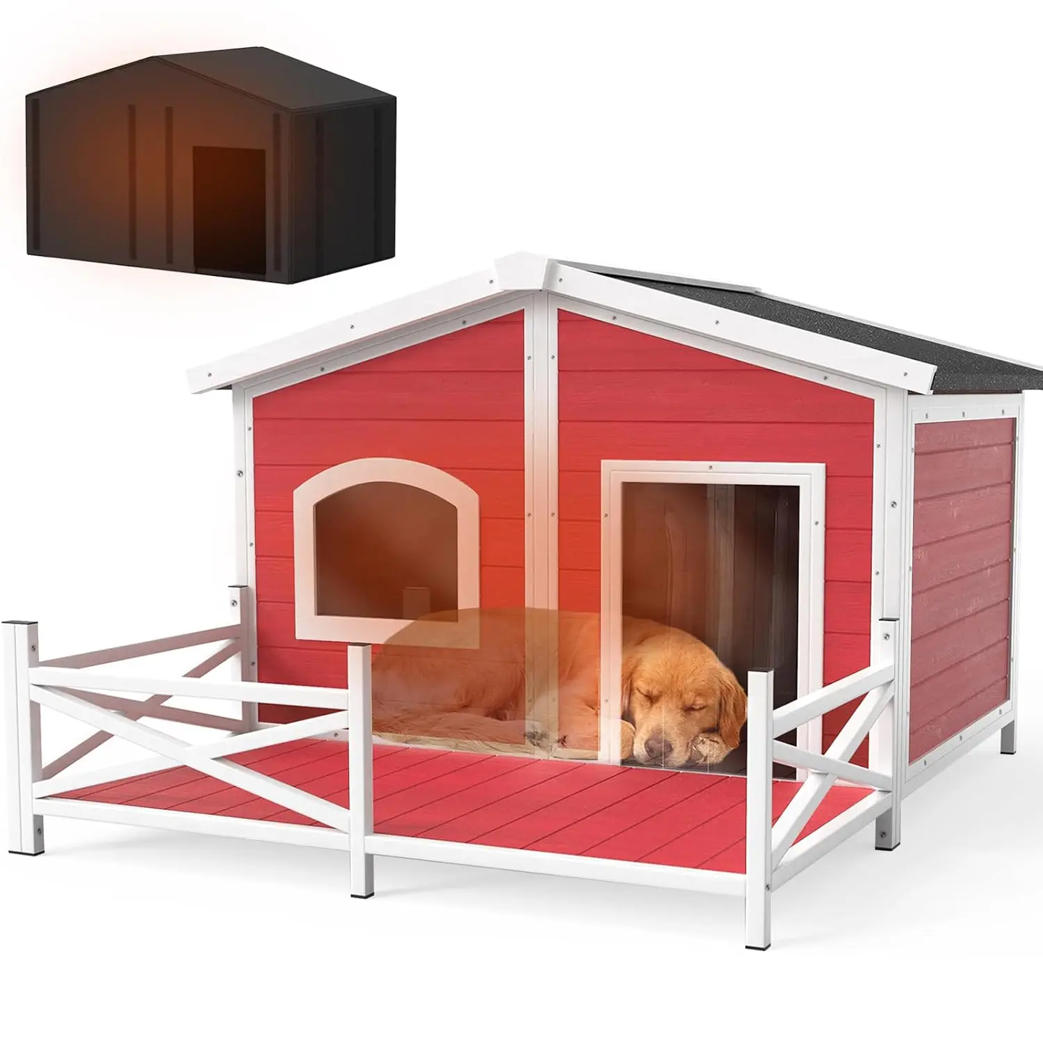 Large Dog House with Porch, Outdoor Weatherproof Iron Frame Pet Shelter for Small Medium Large Breed Dogs, Customized