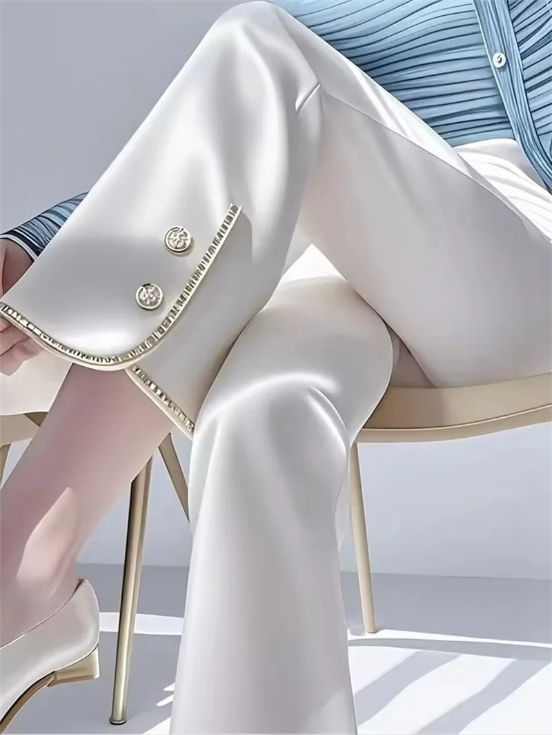 Pantalons décontractés blancs pour femmes printemps été 2025, Style haut de gamme, tempérament paresseux et décontracté, taille haute, jambes droites