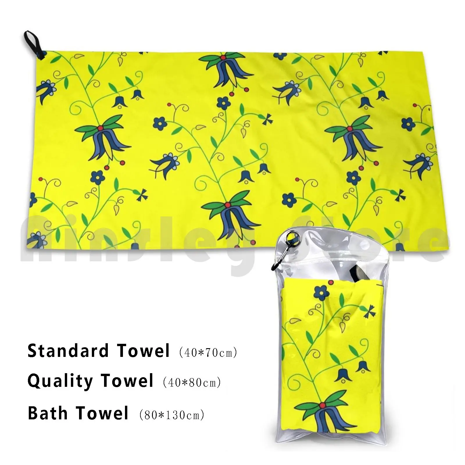

Cachoubie Flowers 01 Yellow Beach Towel Quick Dry Quality Towel Composition Flower Folk Kashubian Poland Polska Kaszebe