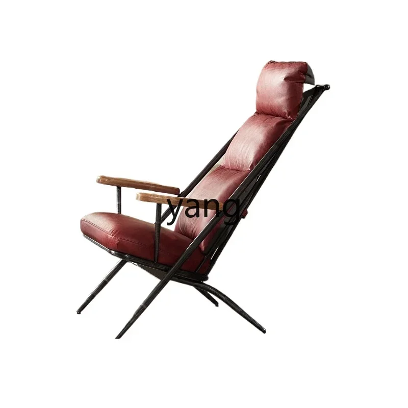 

LH retro modern simple leather wrought iron recliner home study leisure sofa