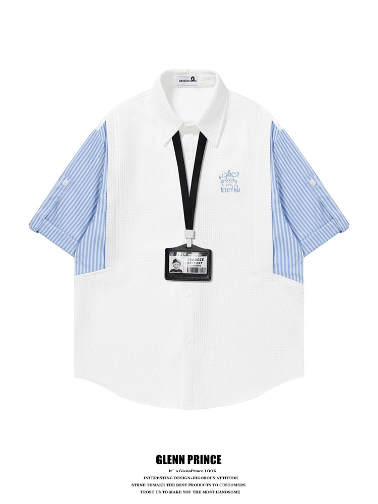 

American Style Striped Short Sleeve Casual Shirt Men's Summer High Sensation Small Audience GPstudio Outerwear Jacket
